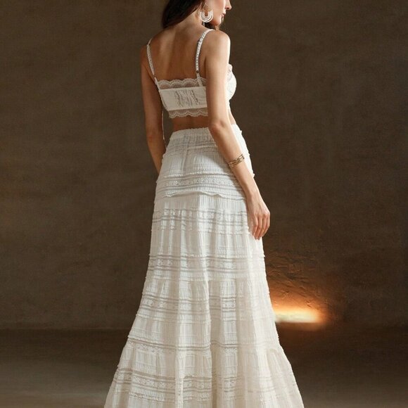 White Elegant Womens European Lace Two-Piece Set - Picture 2 of 7